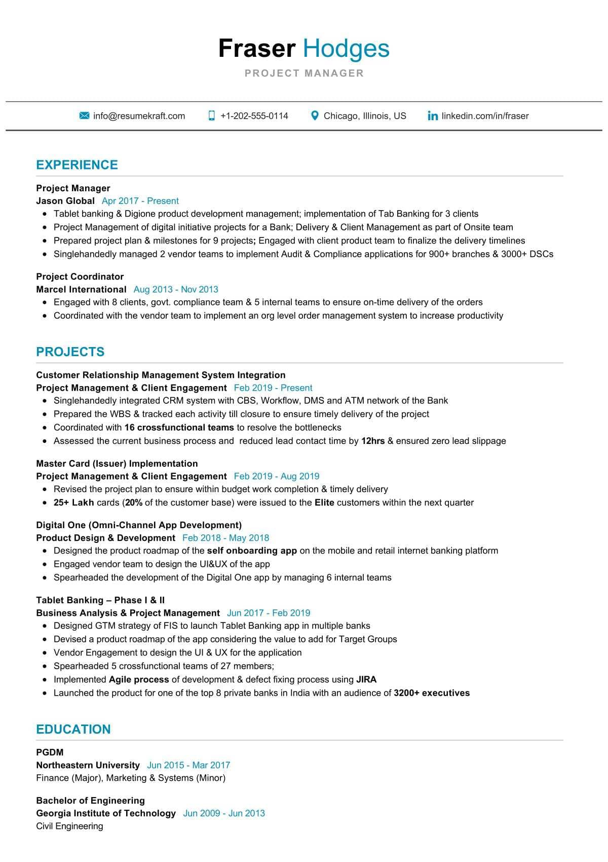 civil project manager resume sample india