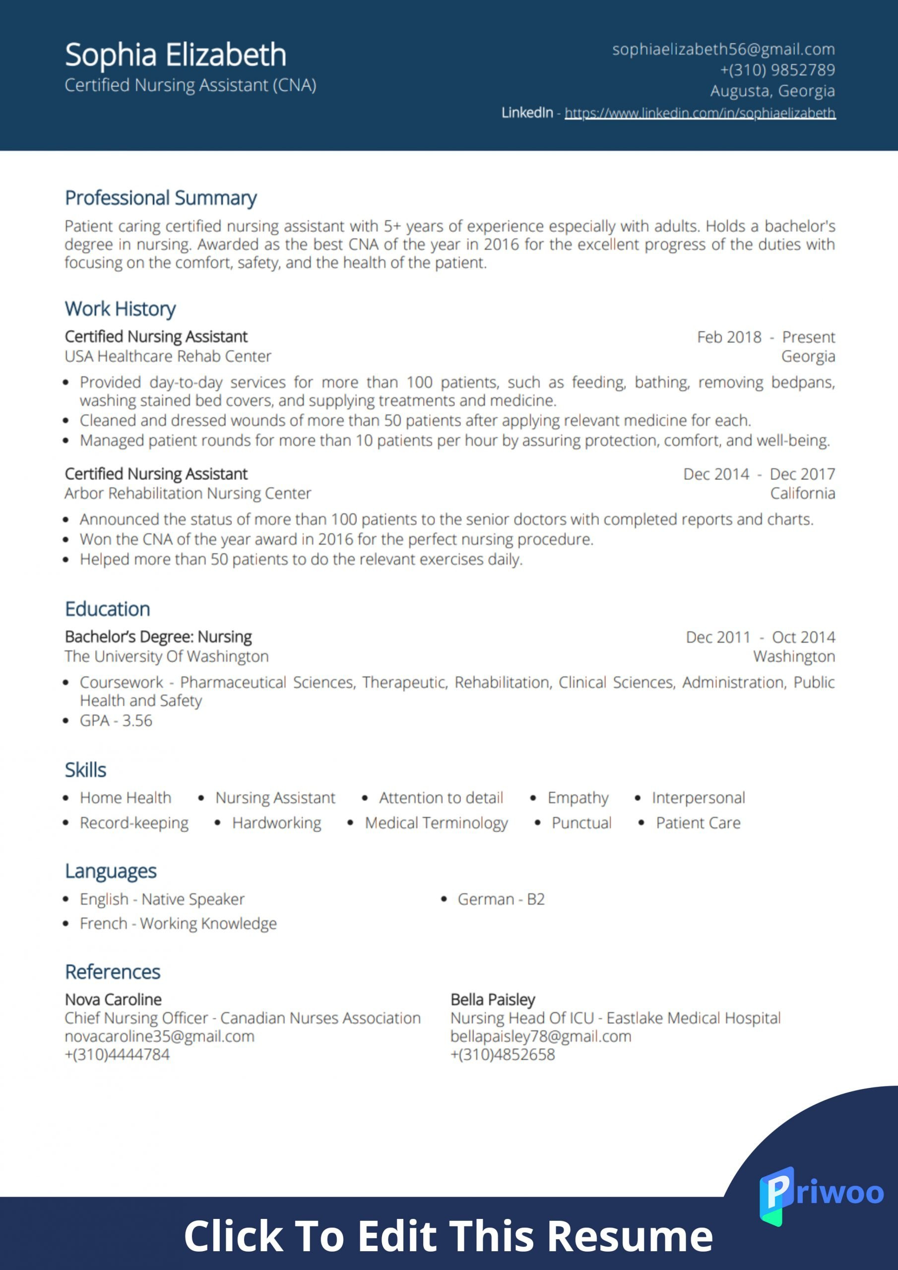 cna resume sample