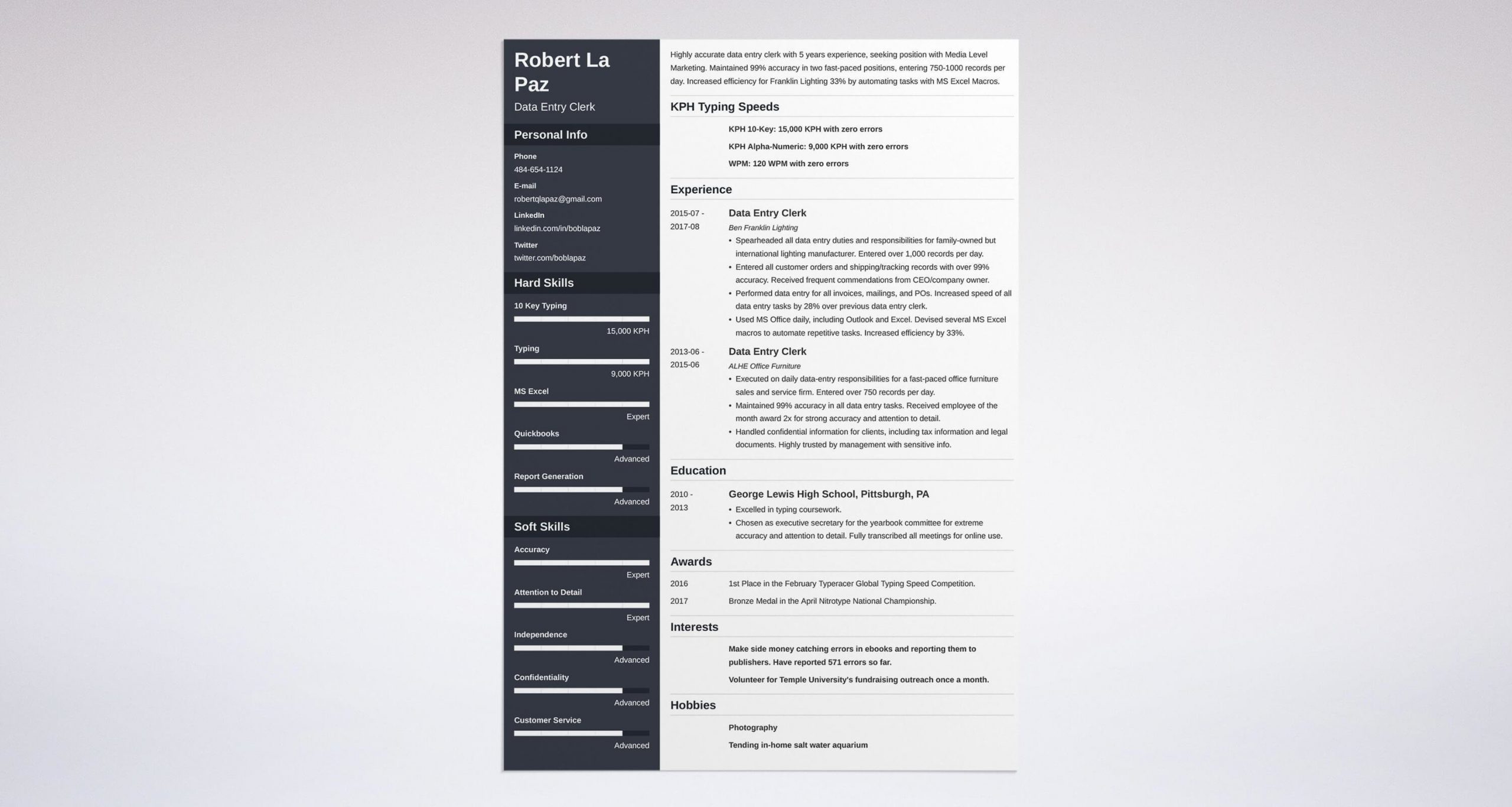 data entry resume example