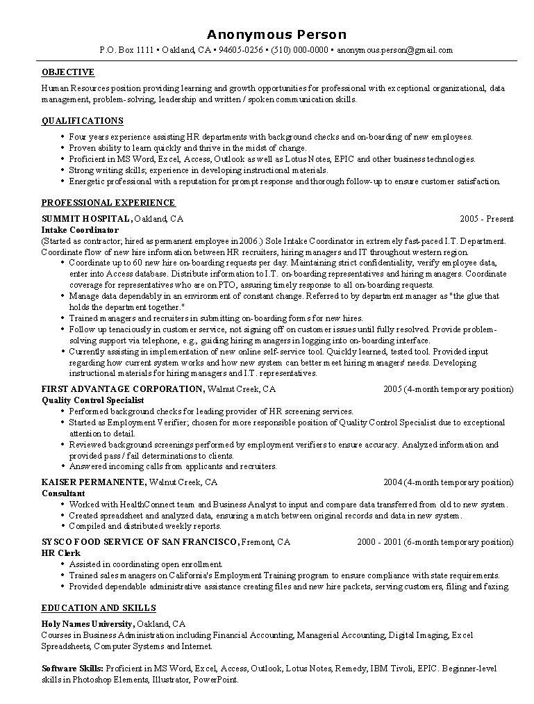 hr assistant resume example