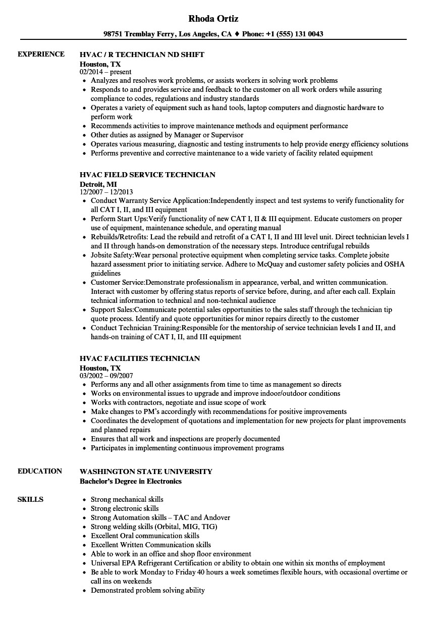 entry level hvac resume sample