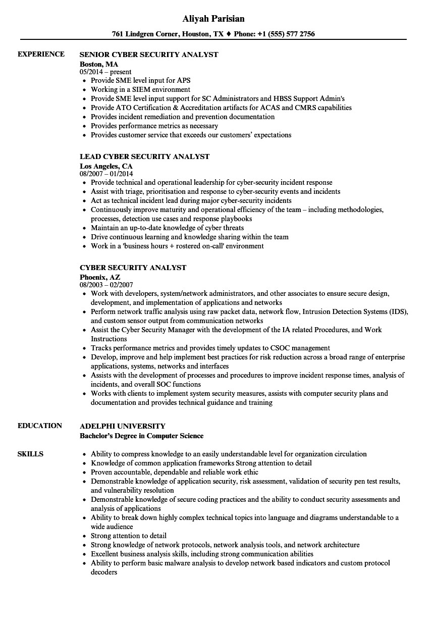 entry level cyber security resume