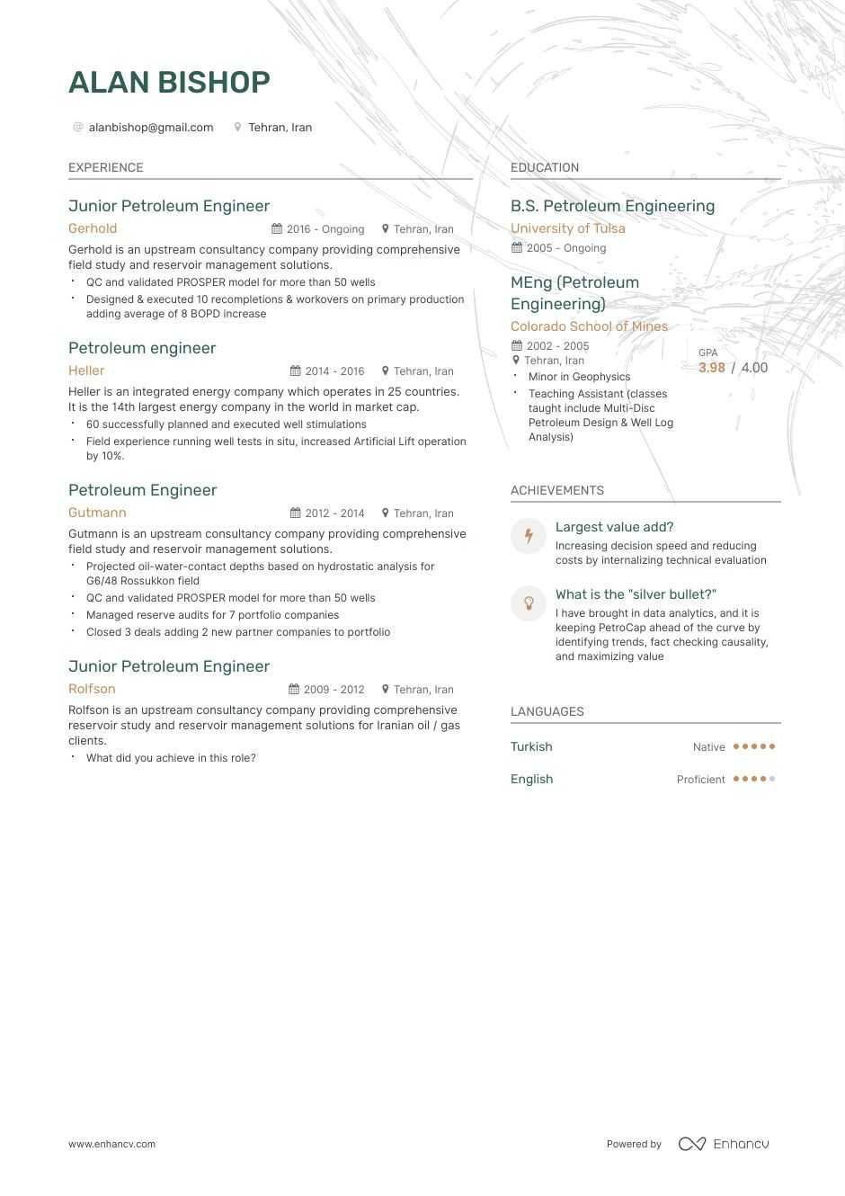 petroleum engineer resume example