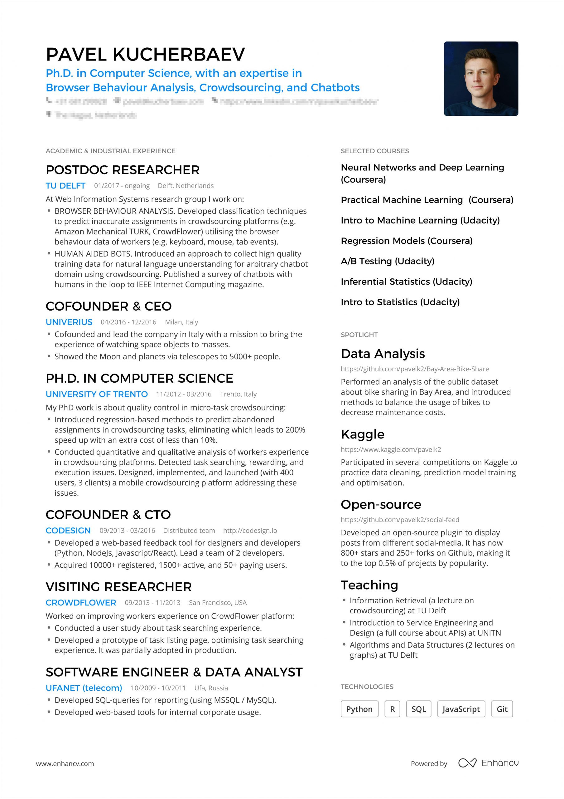 one page resume