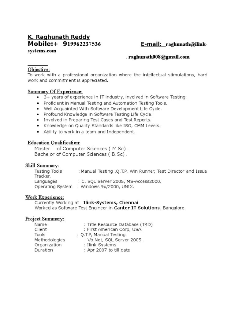 manual tester resume 5 years experience