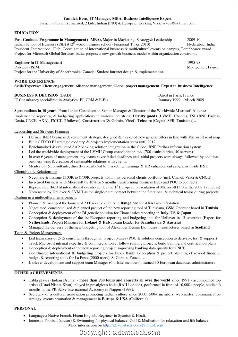 creative mba hr resume format