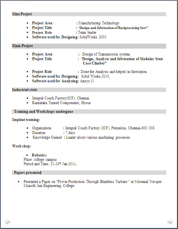 mechanical engineer resume for fresher