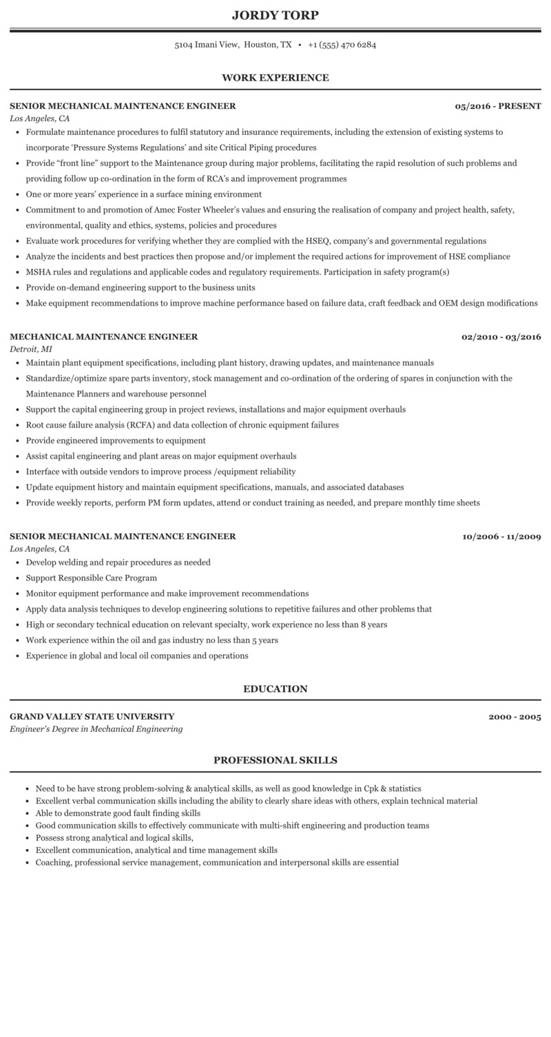 resume format for mechanical engineer