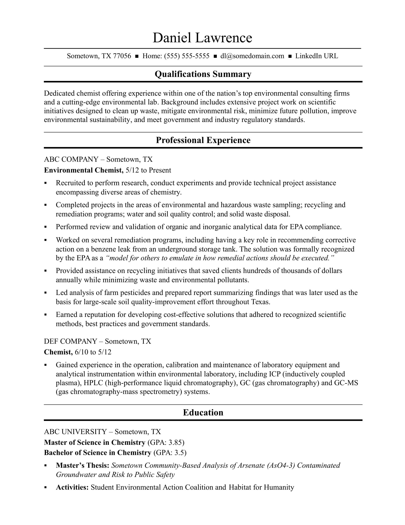 analytical chemist resume formatml