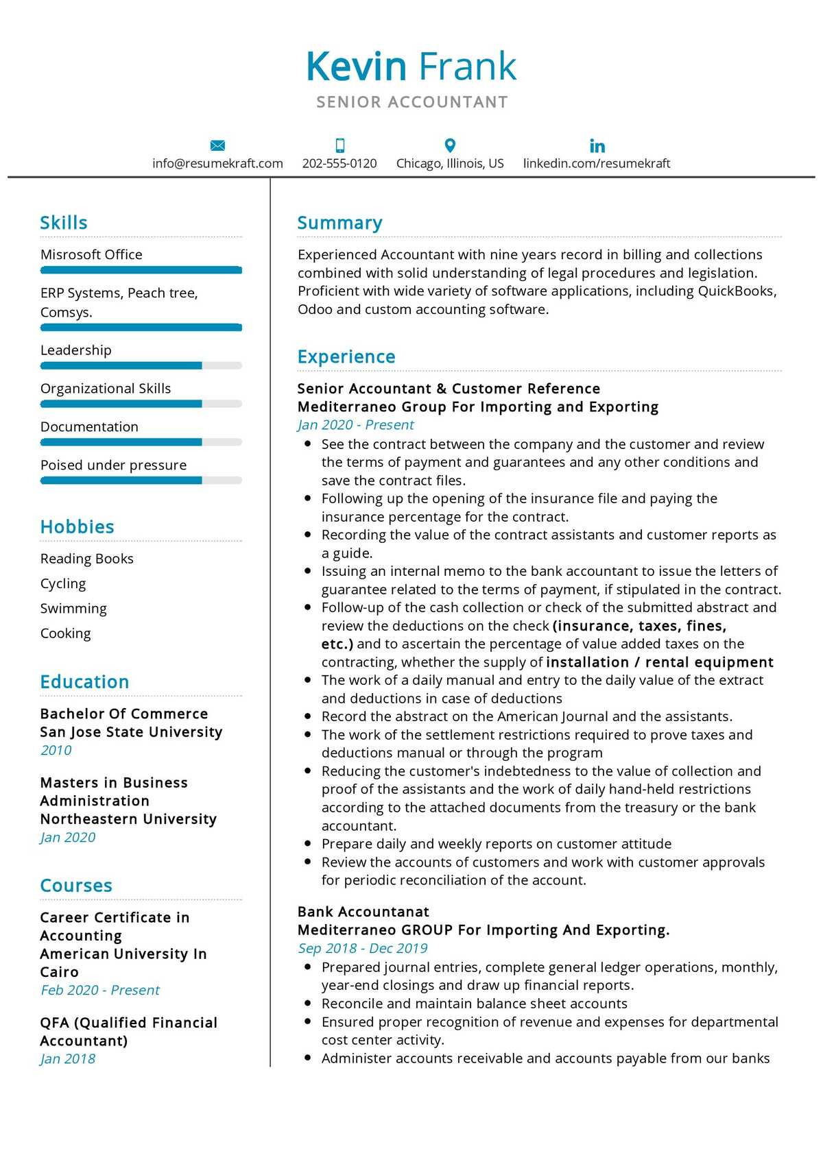 senior accountant resume example