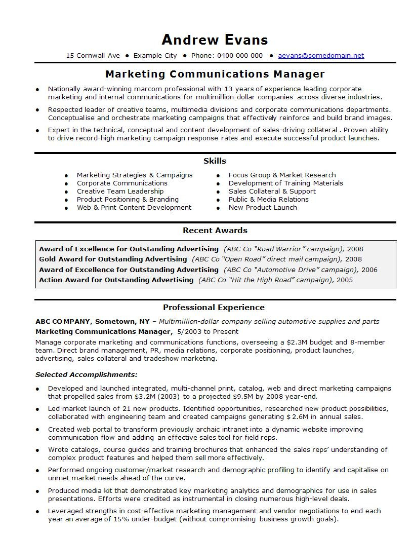 marketing manager resume sample doc database