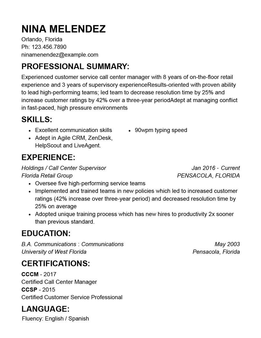 customer service resume