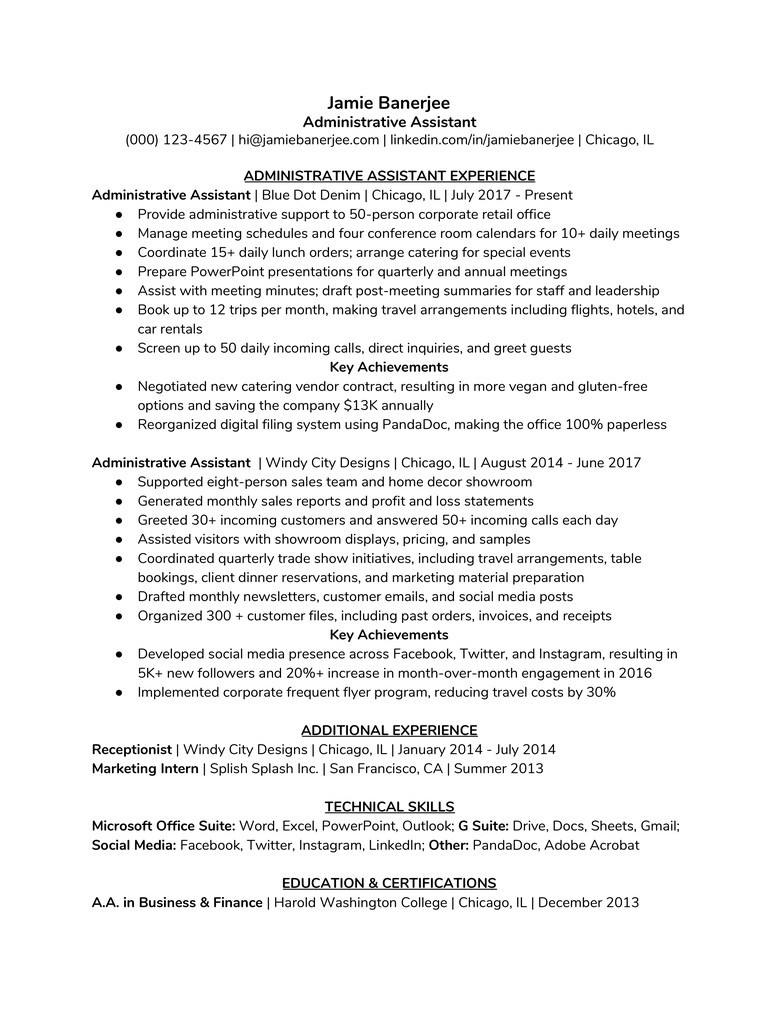 how to write administrative assistant resume example