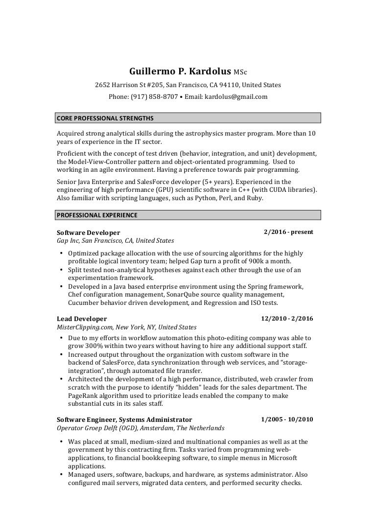 java resume 10 years experience