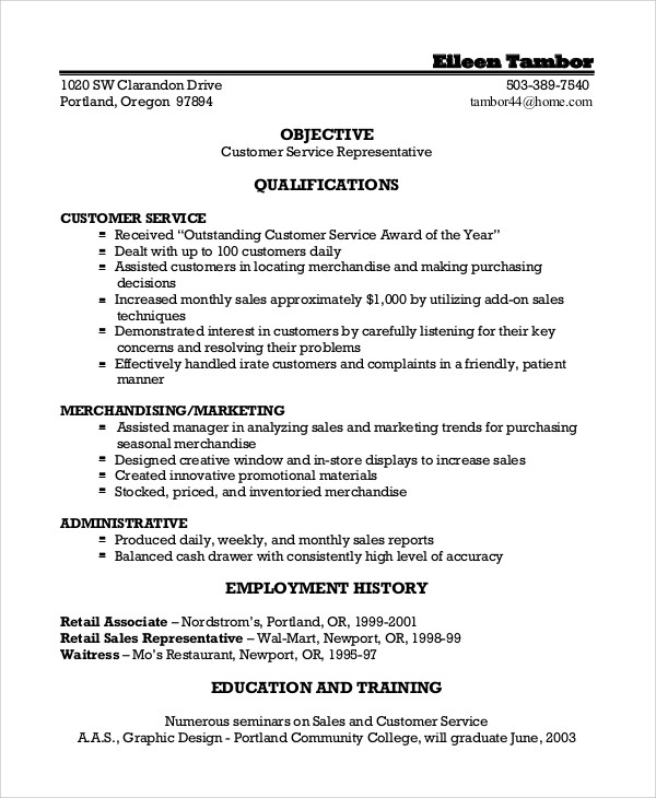 Sample Objective for Resume for Customer Service Free 8 Sample Customer Service Objective Templates In Pdf