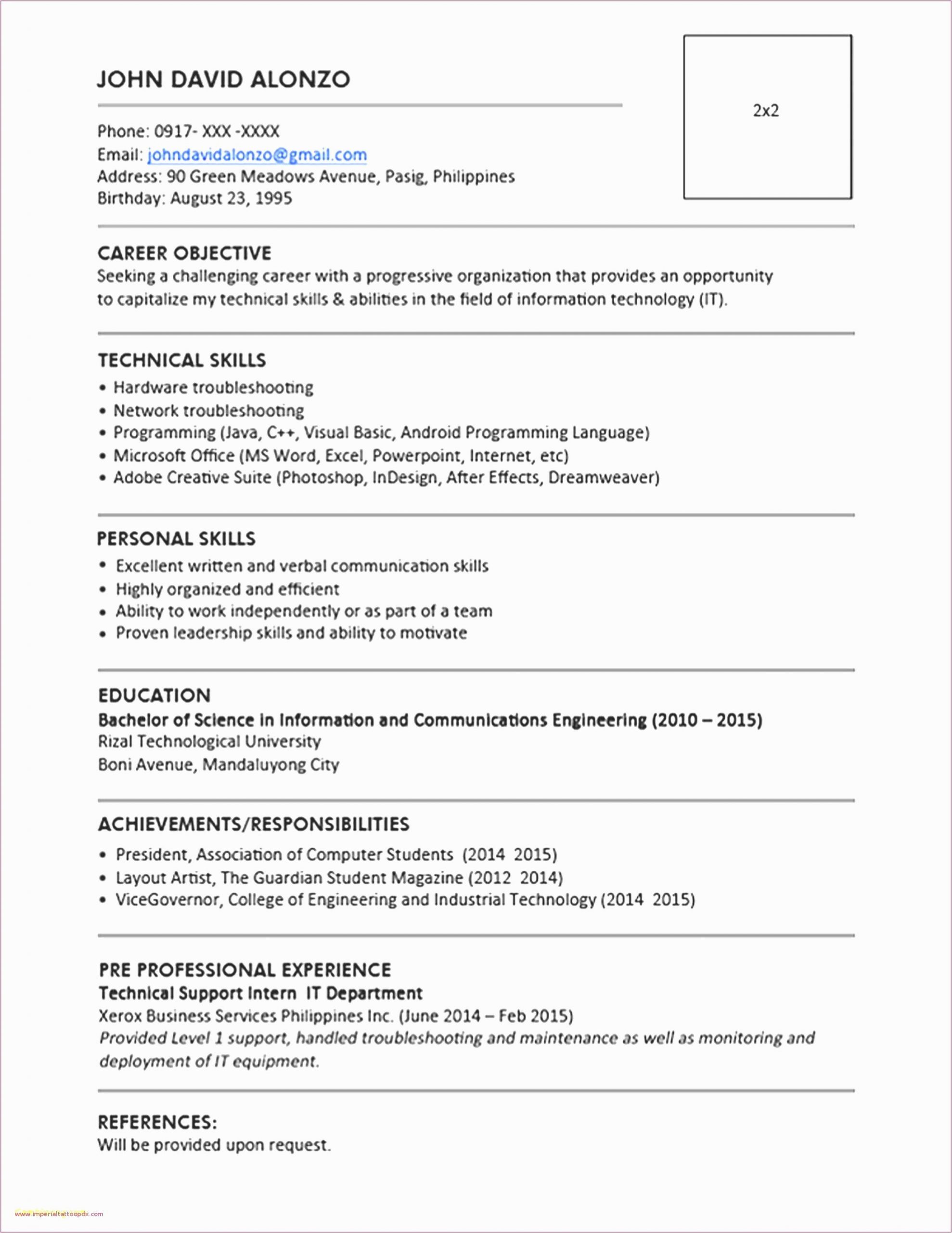 resume template with 2x2 picture