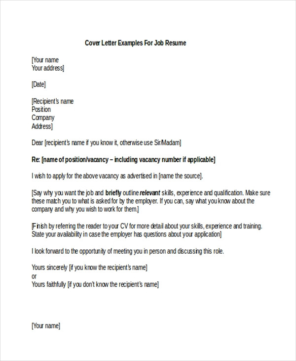 resume cover letter example