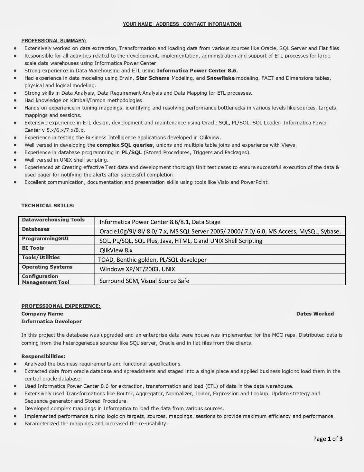 h1b resume sample