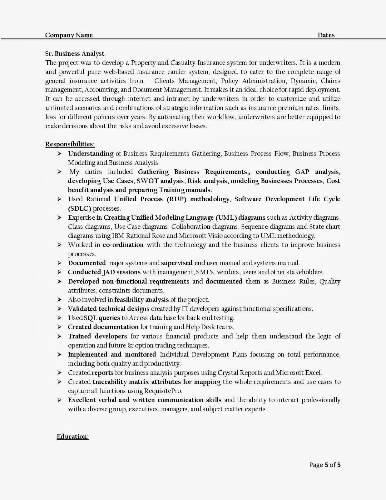 h1b resume sample