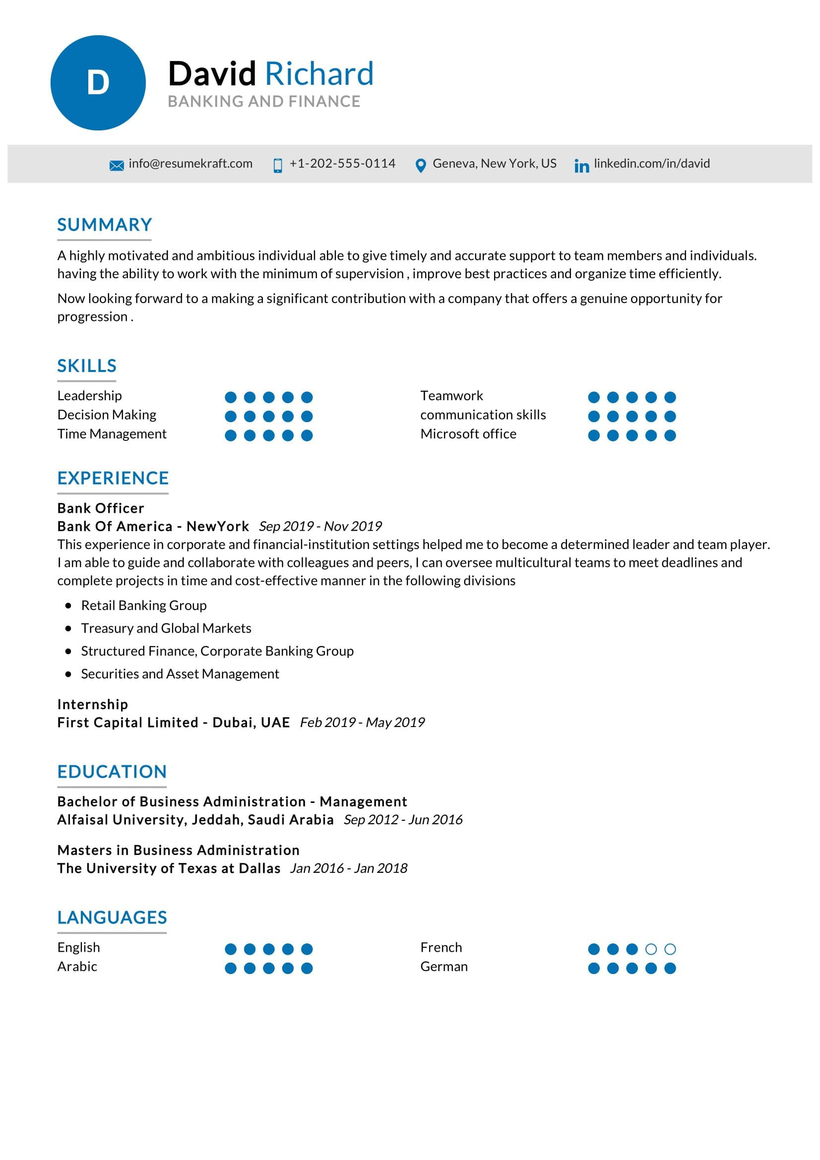 bank officer resume sample