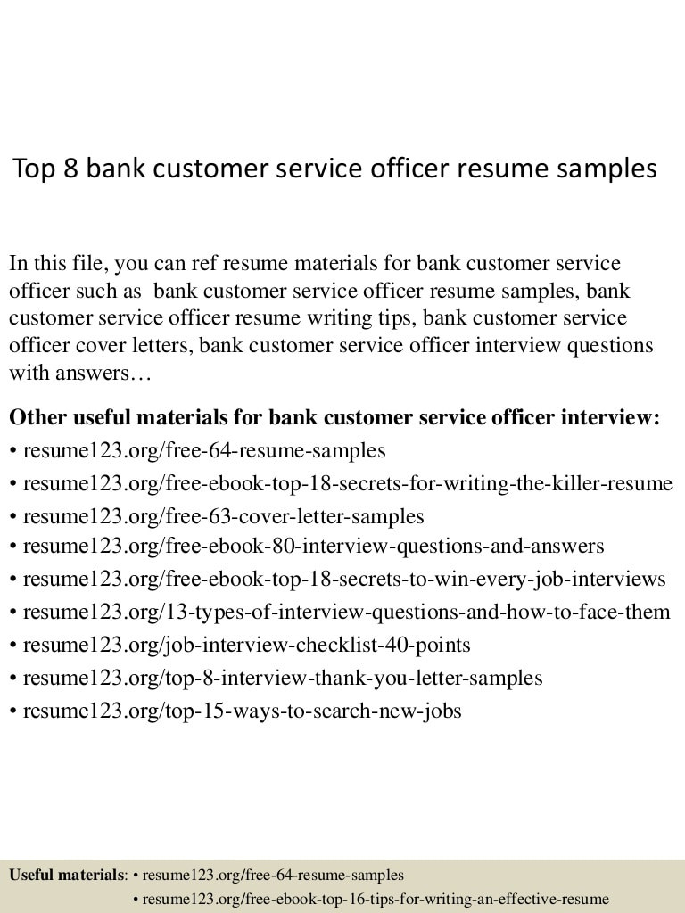 top 8 bank customer service officer resume samples