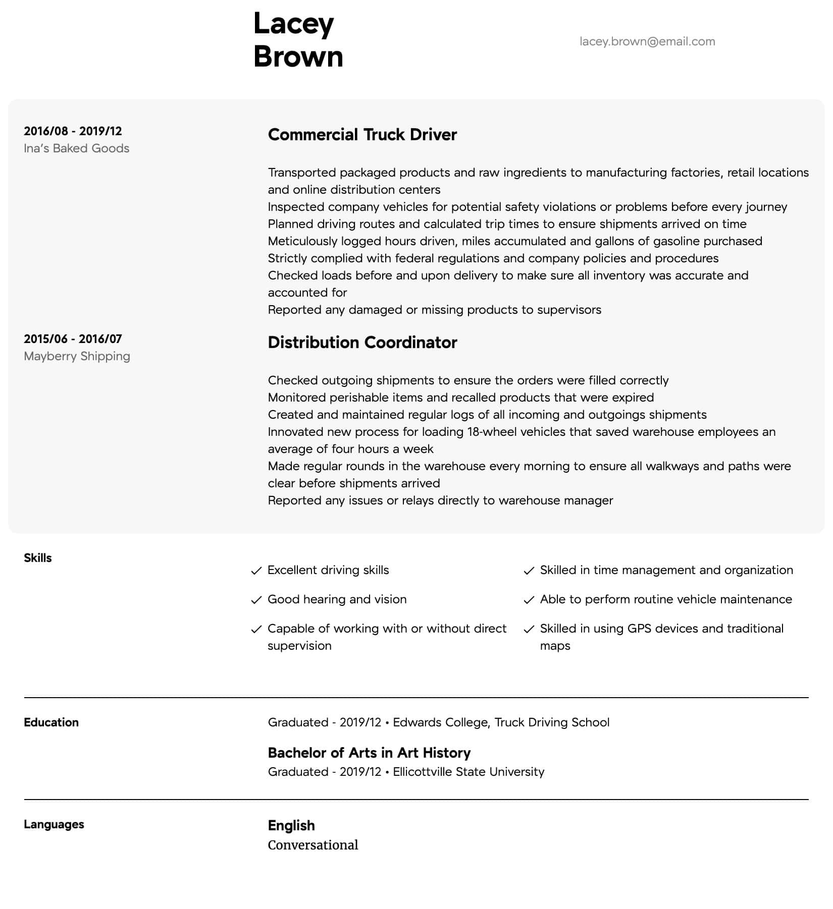 Sample Resume for Cdl Class A Driver Truck Driver Resume Samples All Experience Levels Resume.com …