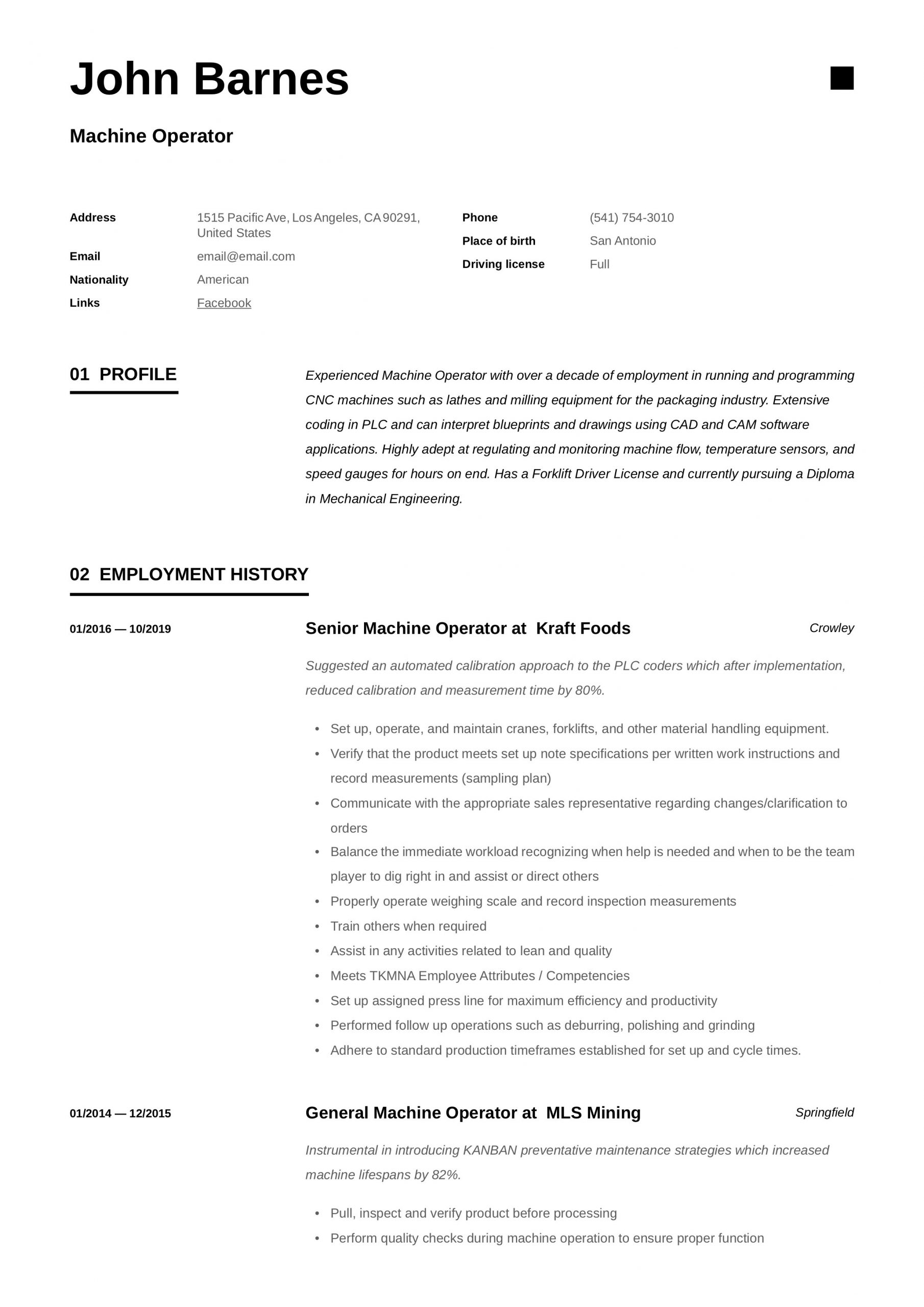 chemical operator resume templatesml