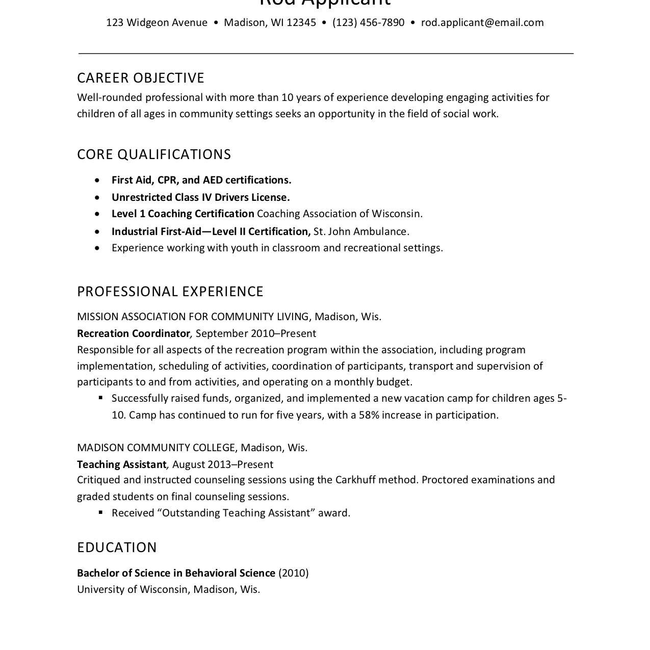 childcare social services worker resume example