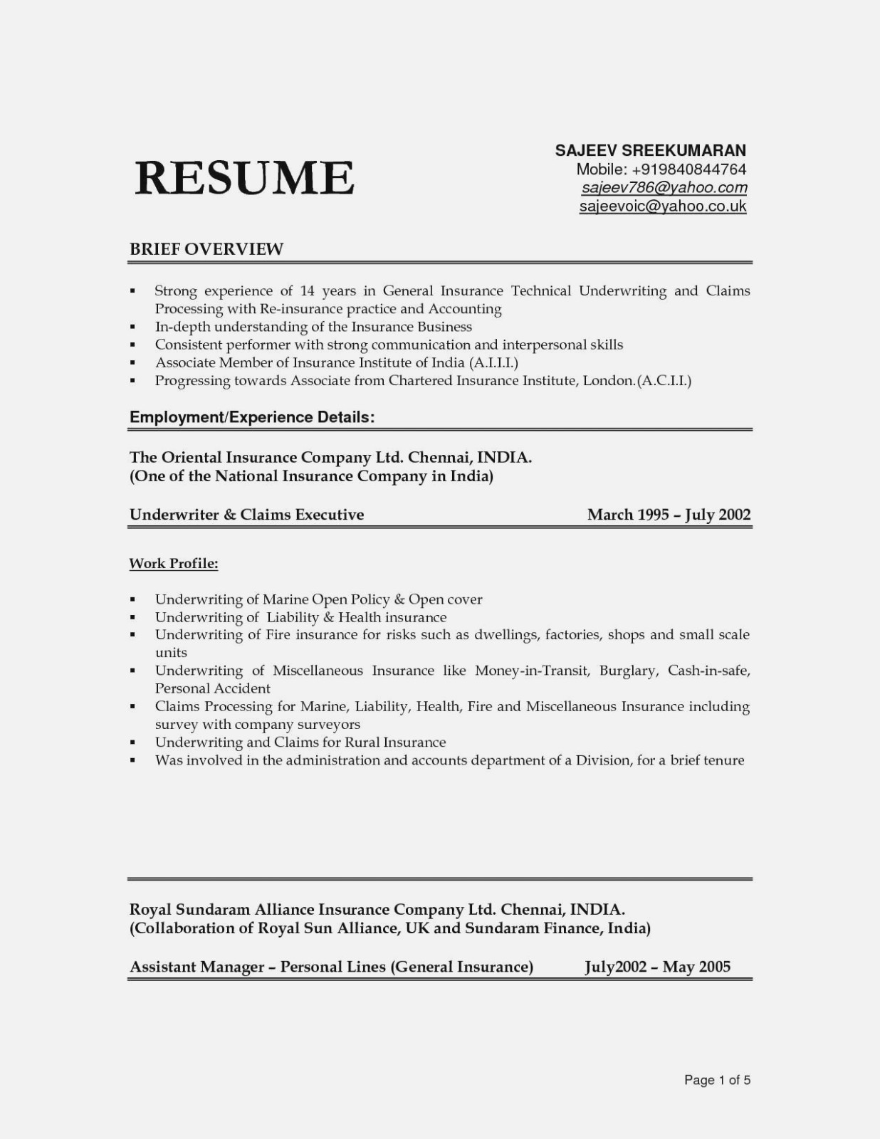 domestic helper resume sample