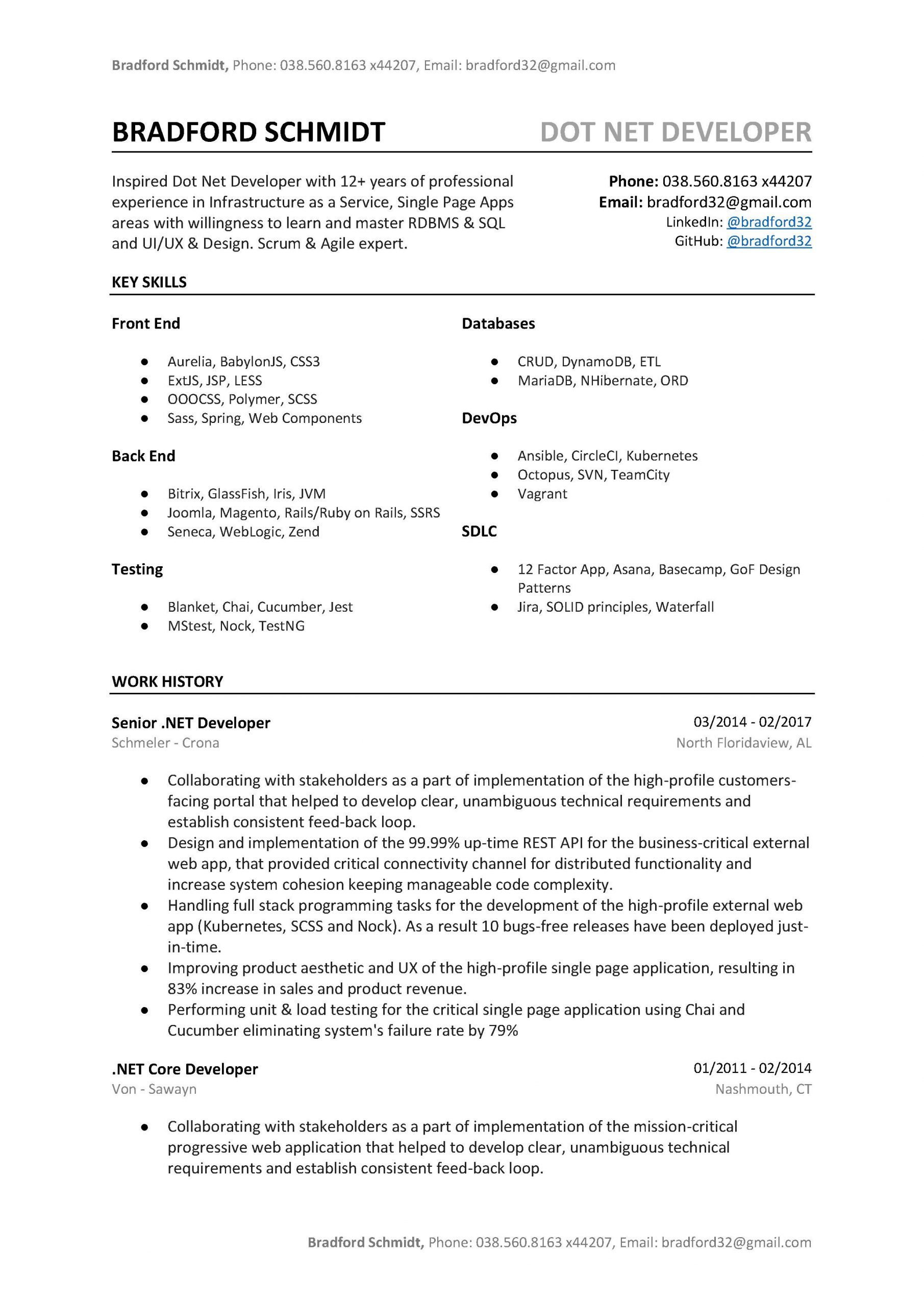 dot net developer resume sample template to word pdf f4cc47