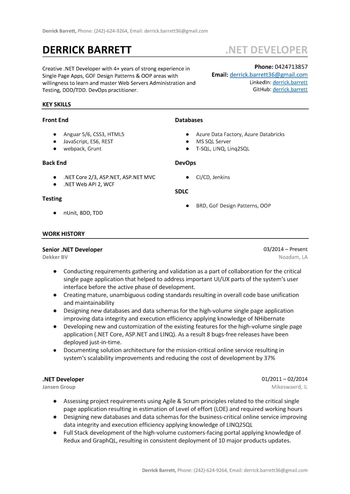 net developer resume sample template word pdf 168d5d