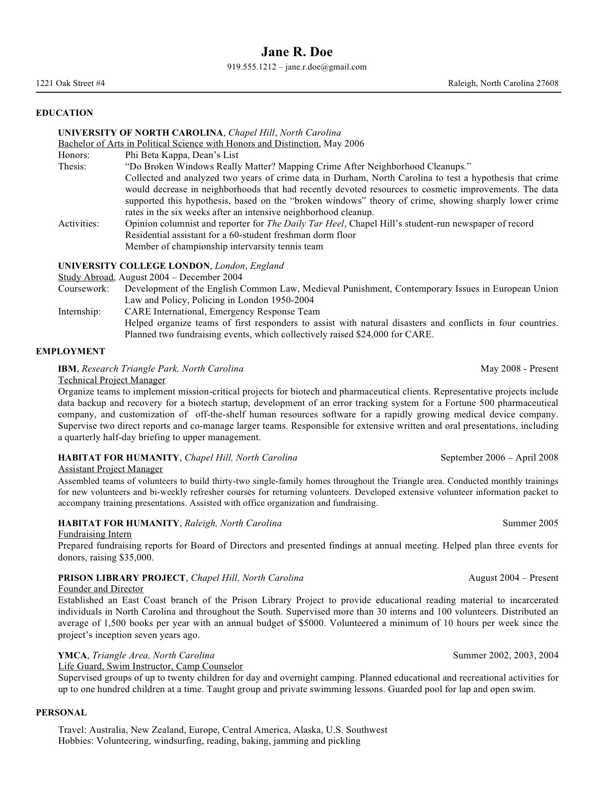 resume for law school