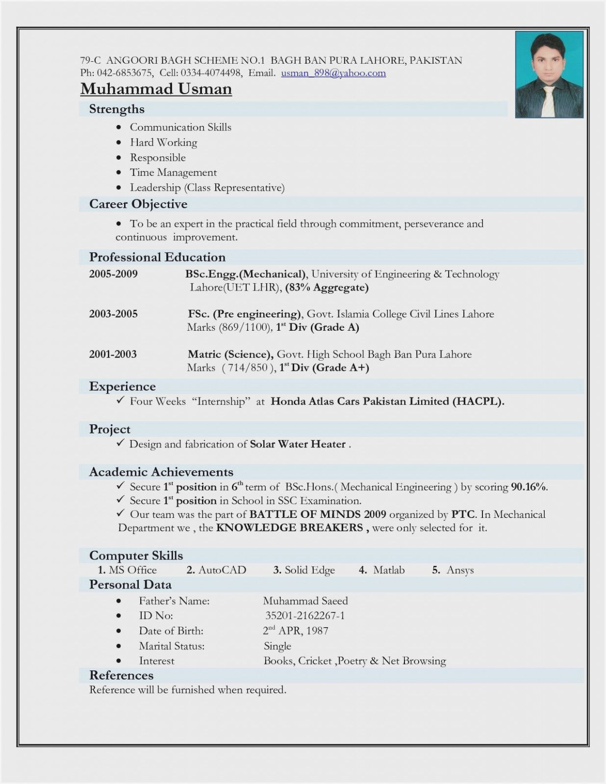 mechanical engineer resume