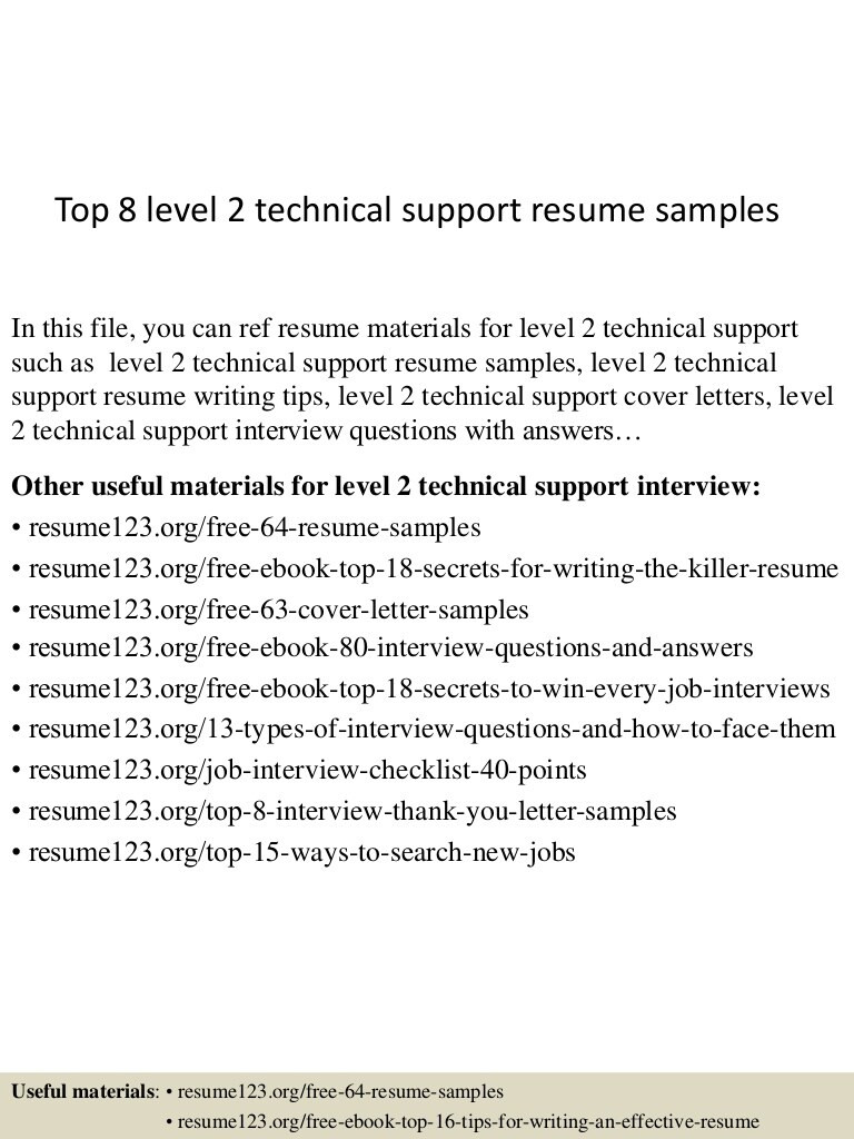 top 8 level 2 technical support resume samples