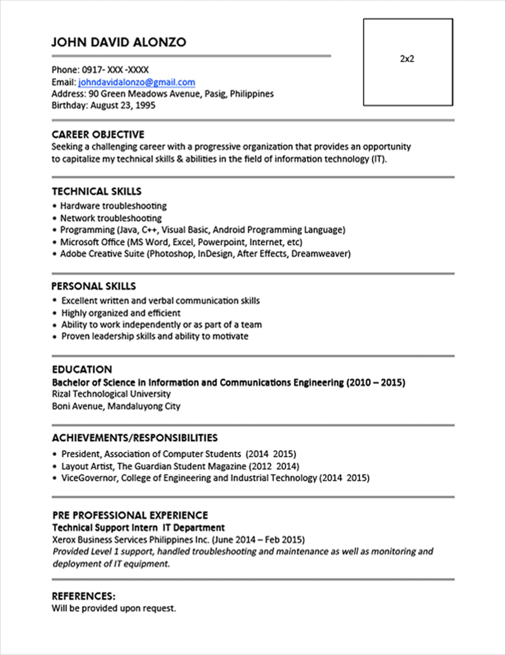 basic resume philippines