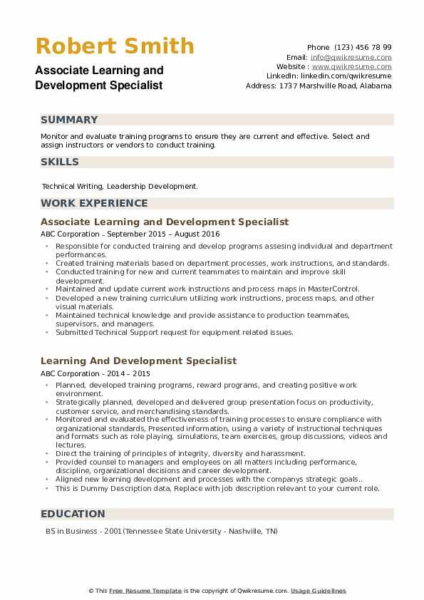 learning and development specialist