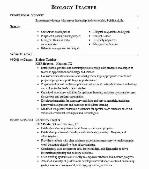 biology teacher resume india pdf