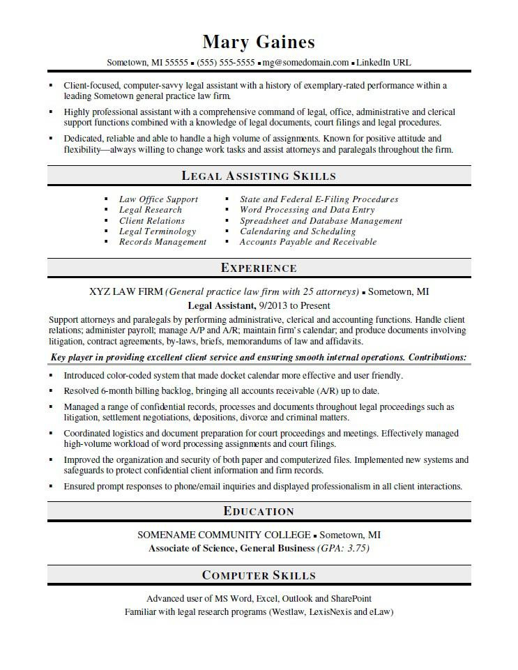 legal assistant resume sample