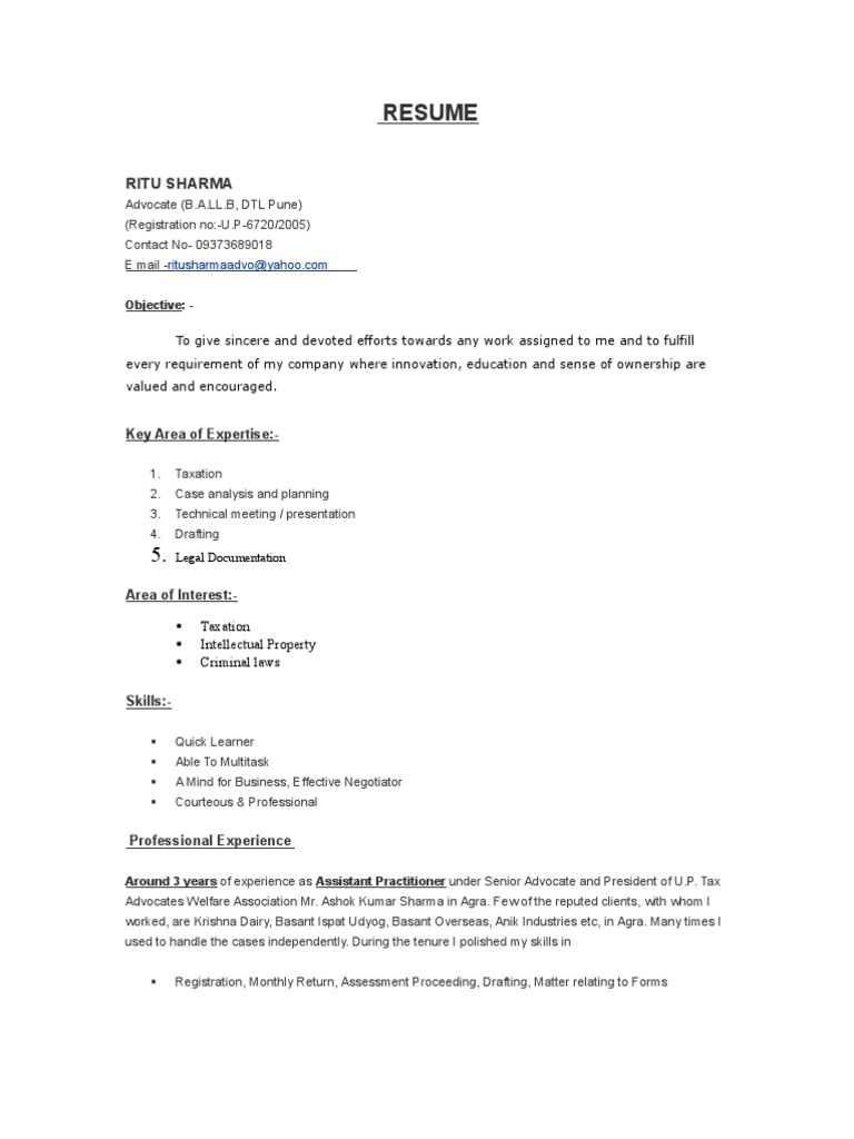 advocate resume sample india