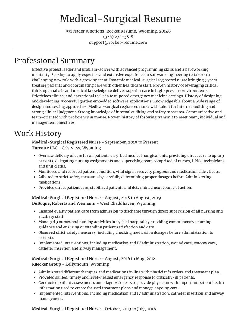 medical surgical registered nurse fast resume generator samples