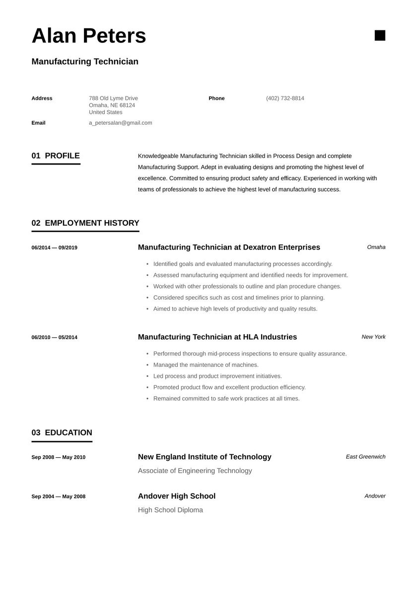 Sample Resume for Pharmaceutical Manufacturing Technician Manufacturing Technician Resume Examples & Writing Tips 2021 (free