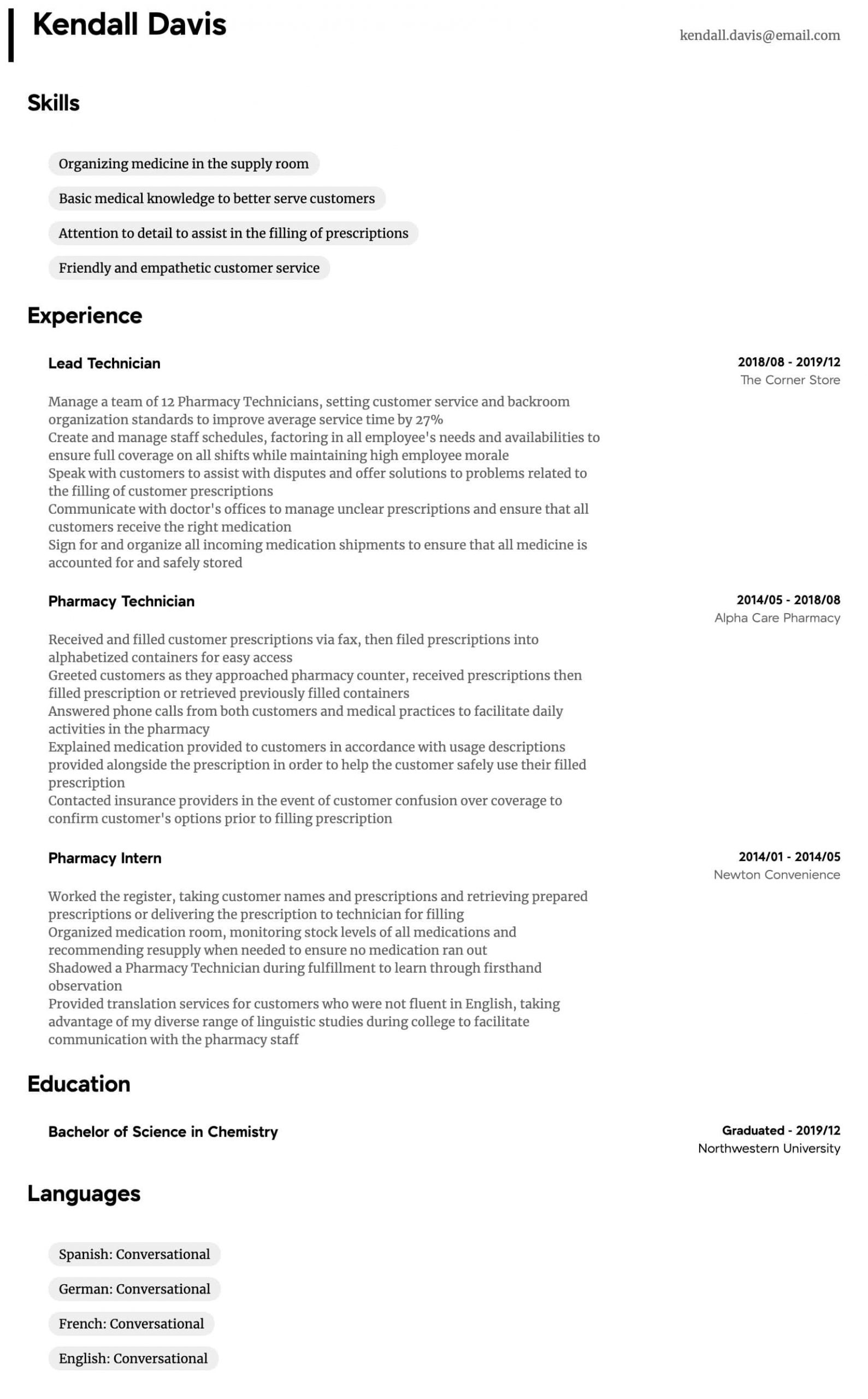 pharmacy technician resume sample