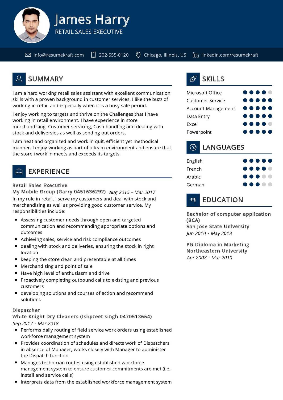 retail sales assistant resume sample