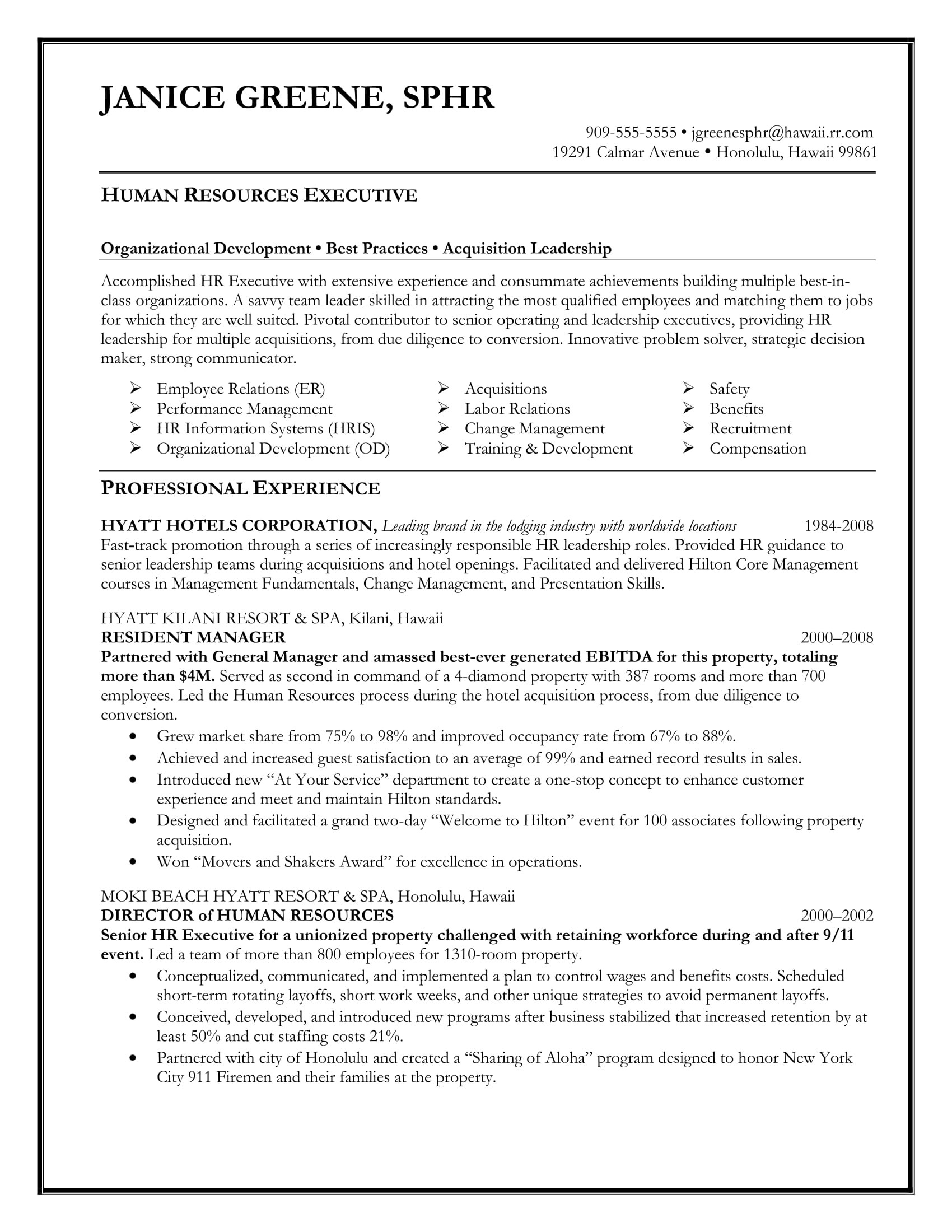 sample executive resume templates