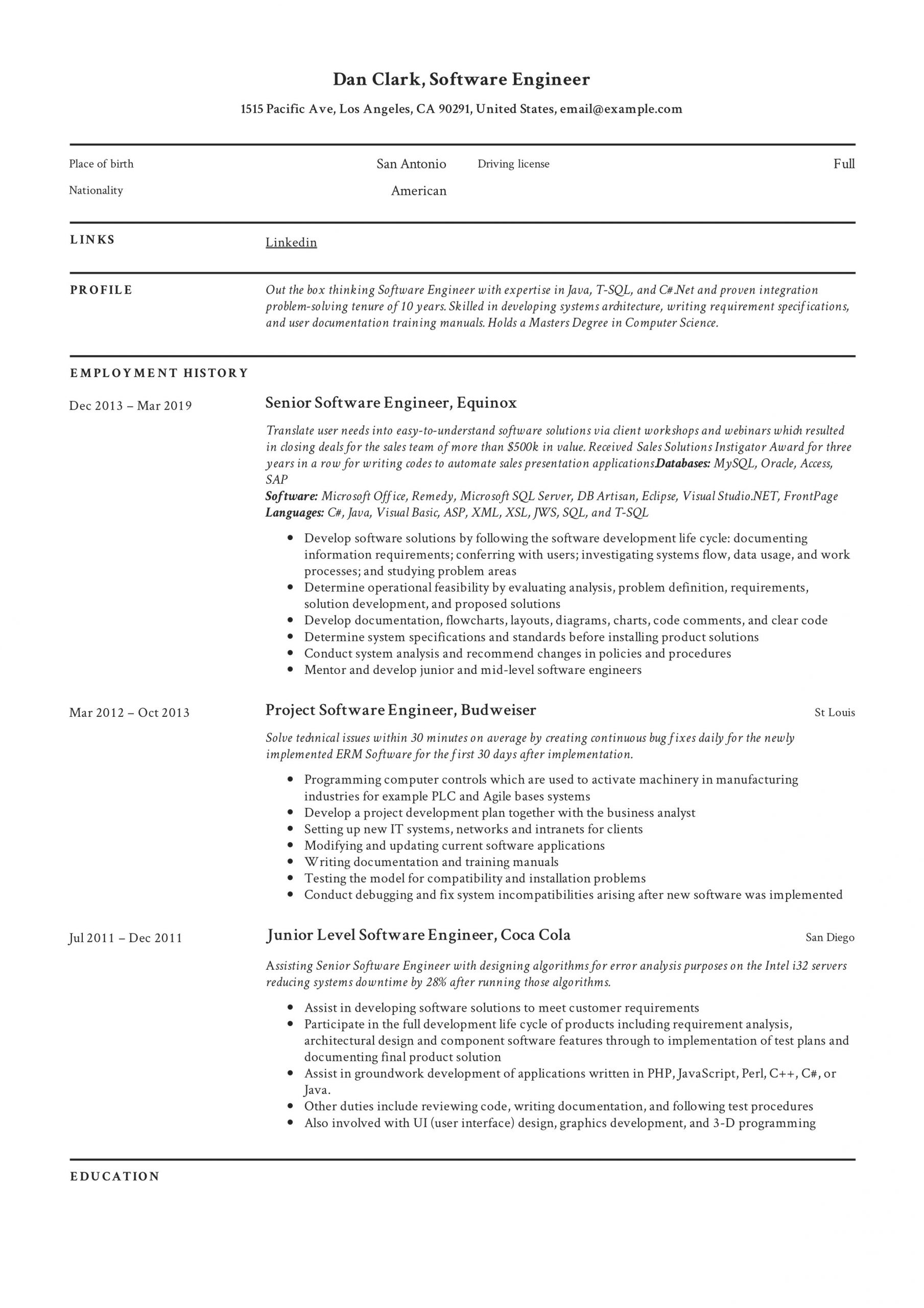 engineer resume sample pdfml