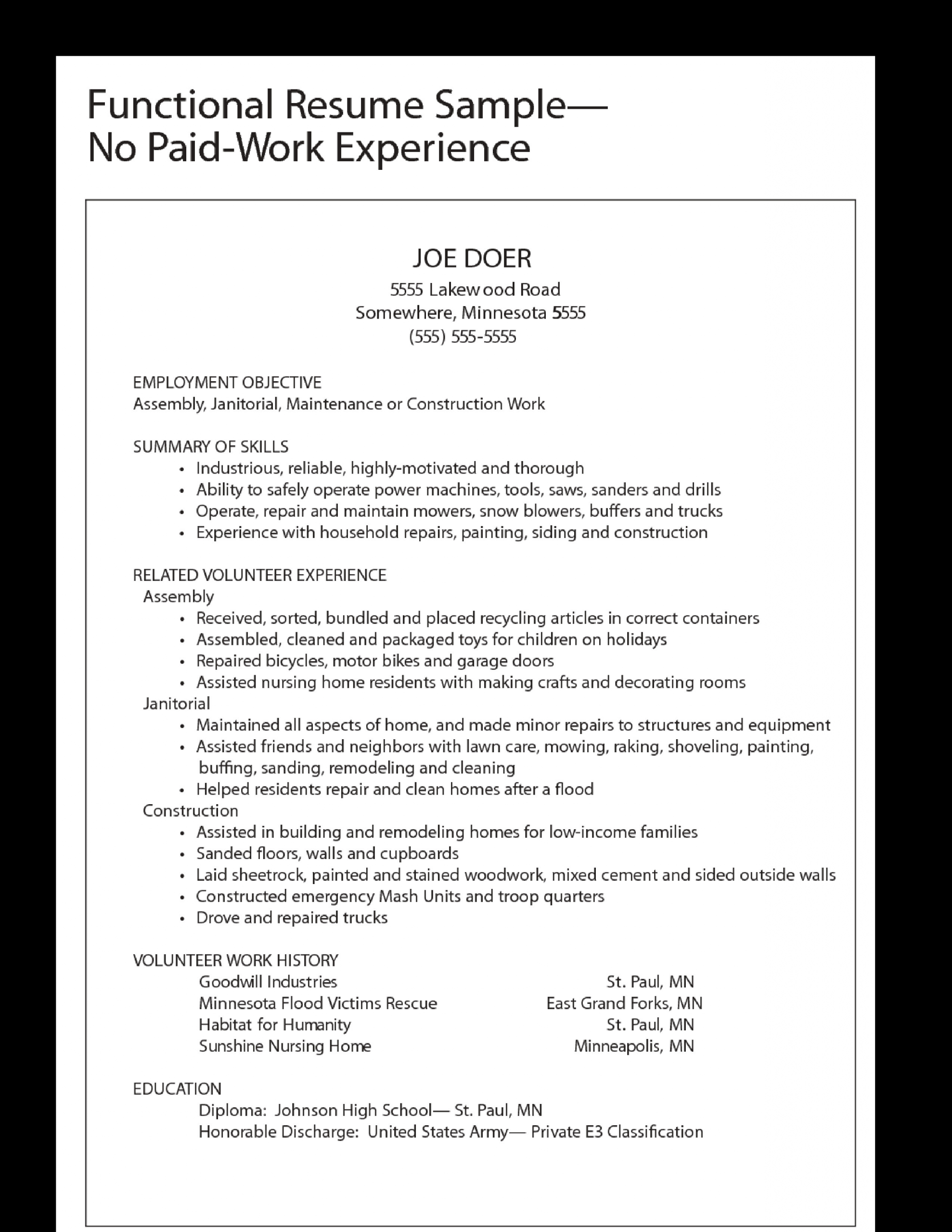 functional work experience resume sample