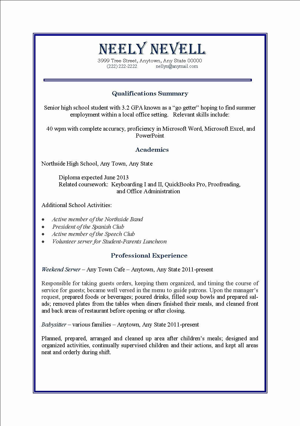 Sample Resume High School Student Part Time Job Student Part Time Resume Sample – Good Resume Examples