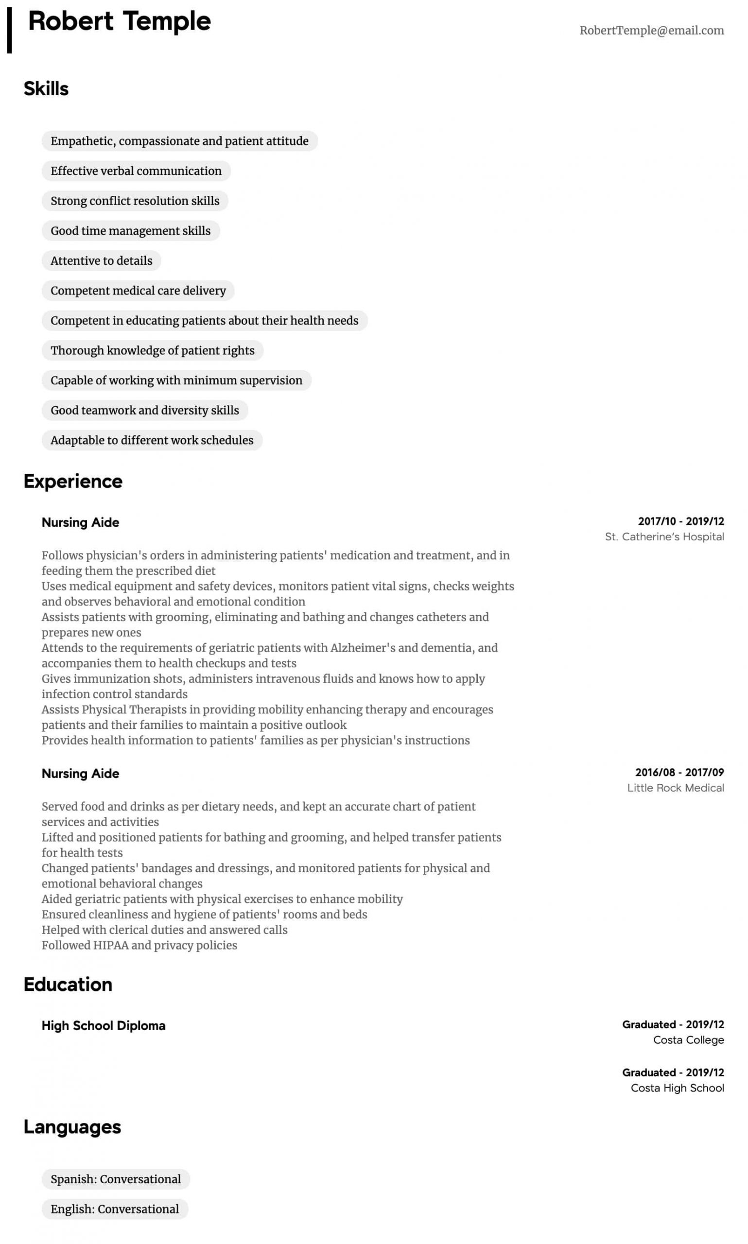 nursing aide resume sample