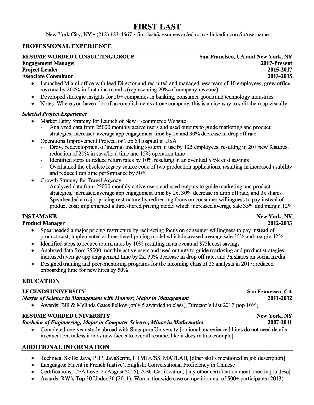 sample resume templates for experienced it professionals