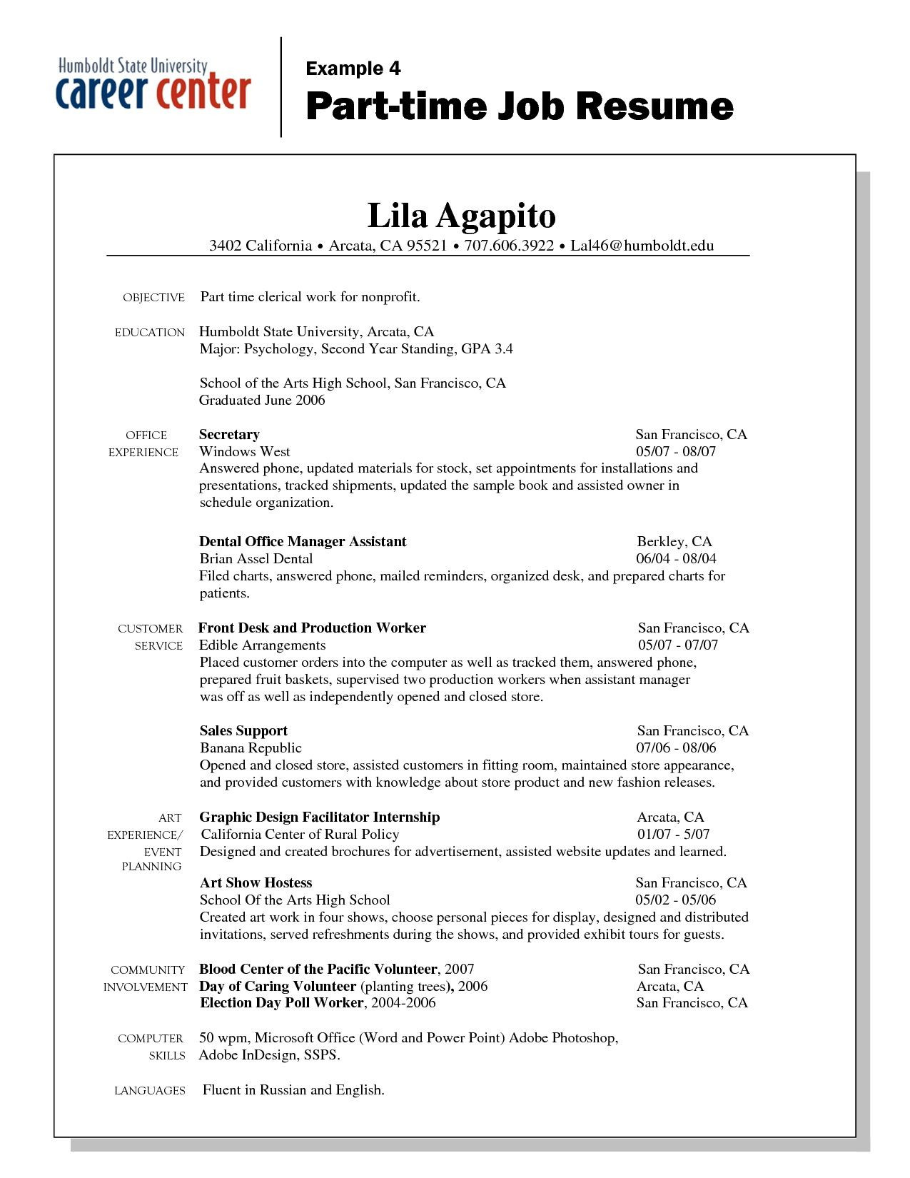 Sample Resume with Part Time Job Experience Job Part Time Resume Examples Job Resume, Job Resume Template …